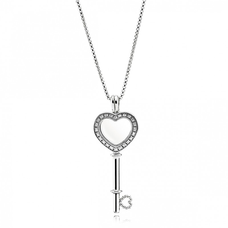 Pandora Floating Locket Heart Key Pendant Necklace 396581CZ