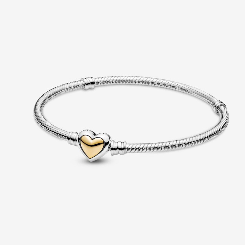 Pandora Moments Domed Golden Heart Clasp Snake Chain Bracelet 599380C00
