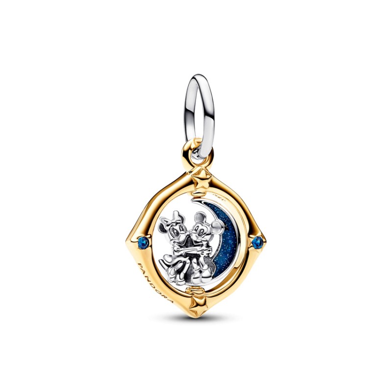 PANDORA Disney Mickey Mouse & Minnie Mouse Two-tone Spinning Moon Dangle Charm 762955C01