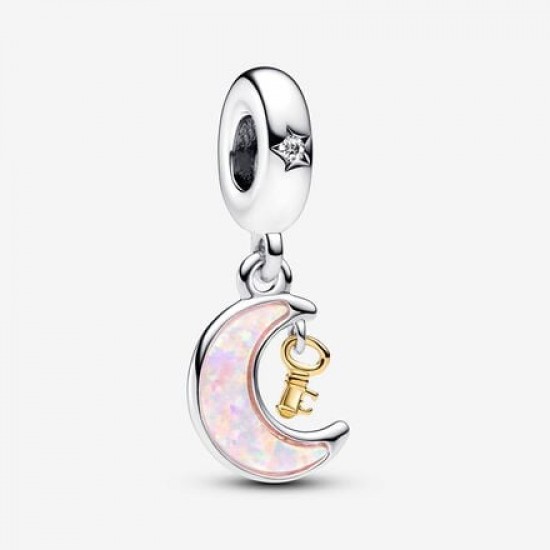 PANDORA Two-tone Key & Moon Dangle Charm 762985C01