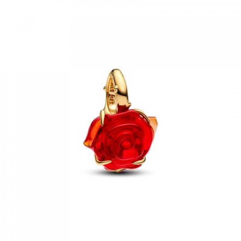 PANDORA Disney Beauty & The Beast Red Murano Rose Dangle 764018C01