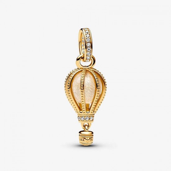Pandora Gold plated Sparkling Clear Hot Air Balloon Dangle Charm 769434C01