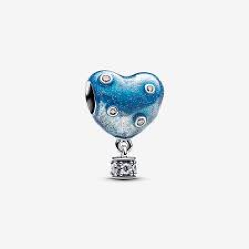 Pandora Heart hot air balloon sterling silver charm with clear cubic zirconia and shaded glittery blue enamel 793595C01