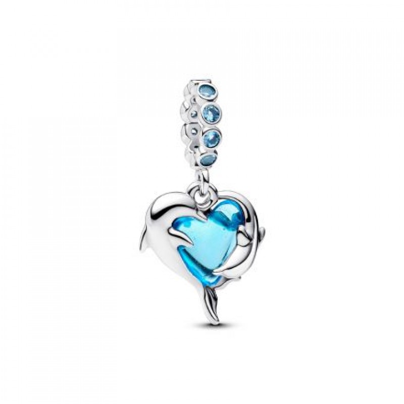 Pandora Blue Murano Glass Dolphins Dangle Charm 793924C01