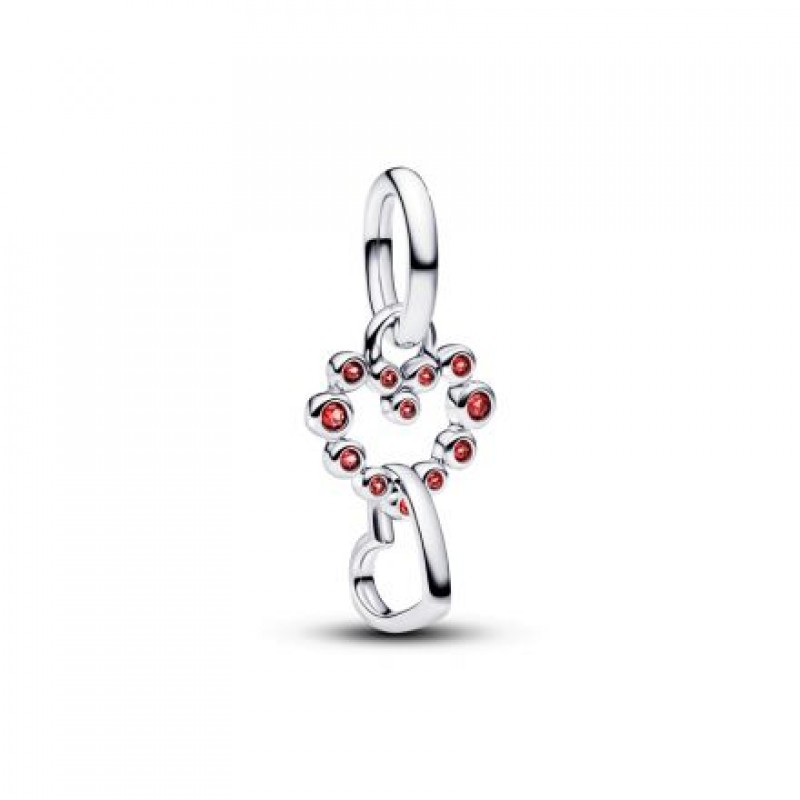 Pandora Connected Hearts & Red Stones Dangle Charm 794435C01