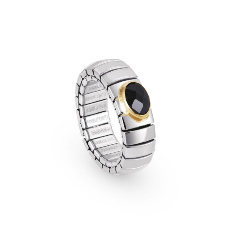Nomination Steel Ring with Black CZ and gold K18 041510/011