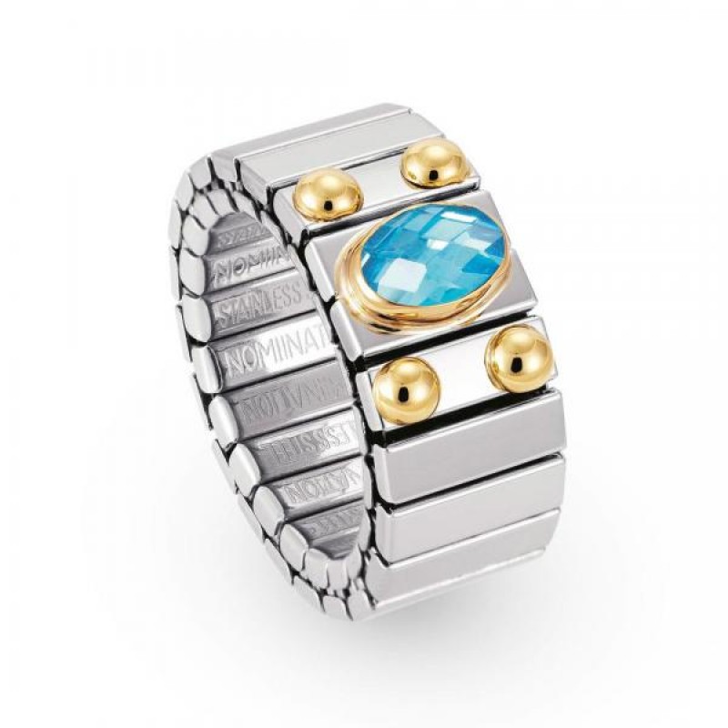Nomination Steel Ring with Light Blue CZ and Gold K18 041521/006