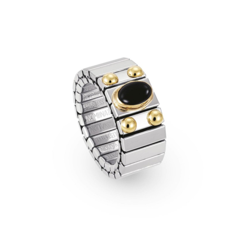 Nomination Extension Ring with Black Onyx and Gold K18 040120 002