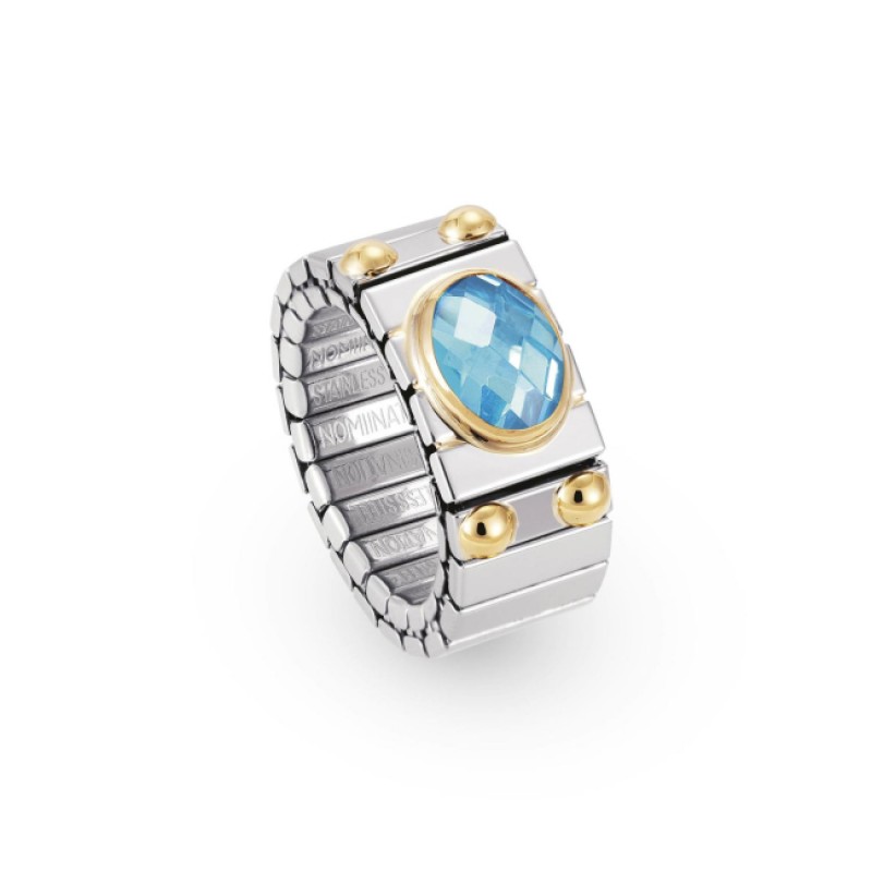 Nomination Extension Ring with Light Blue CZ and gold K18 041522 006