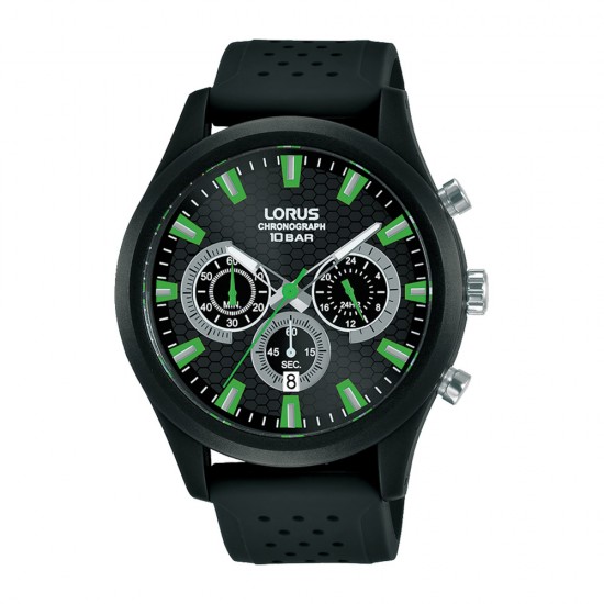 LORUS Sport Black Chronograph with Rubber RT371JX-9 LORUS Sport Black Chronograph with Rubber RT371JX-9