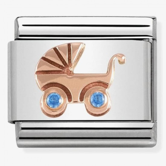 Nomination Composable Link Pram with Light Blue CZ Rose Gold K9 430305 05