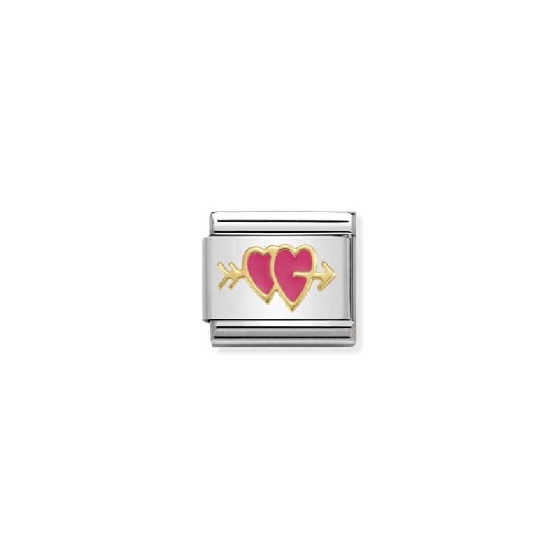Nomination Composable Link with K18 Gold Fuchsia Double Heart with Arrow 030283 15