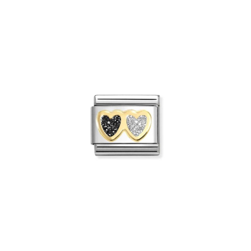 Nomination Link Double Heart with Black and Silver Glitter 030220 15