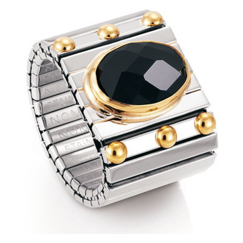 Nomination Extension Wide Ring with Black CZ and Gold K18 041541/011