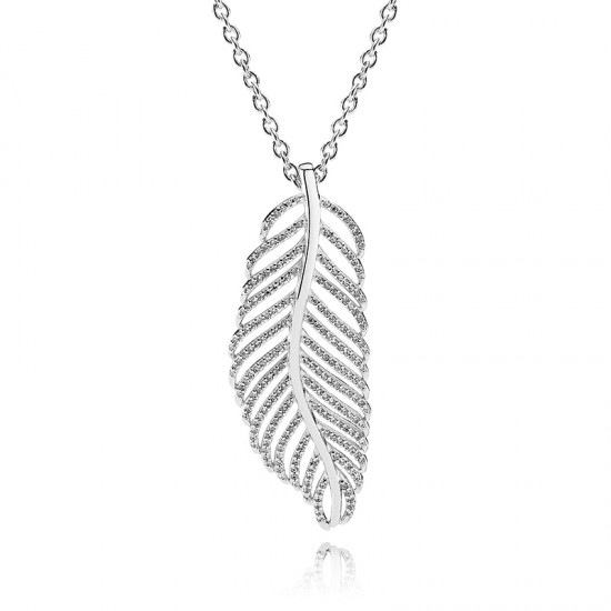 Pandora Shimmering Feather Pendant Necklace 390397CZ