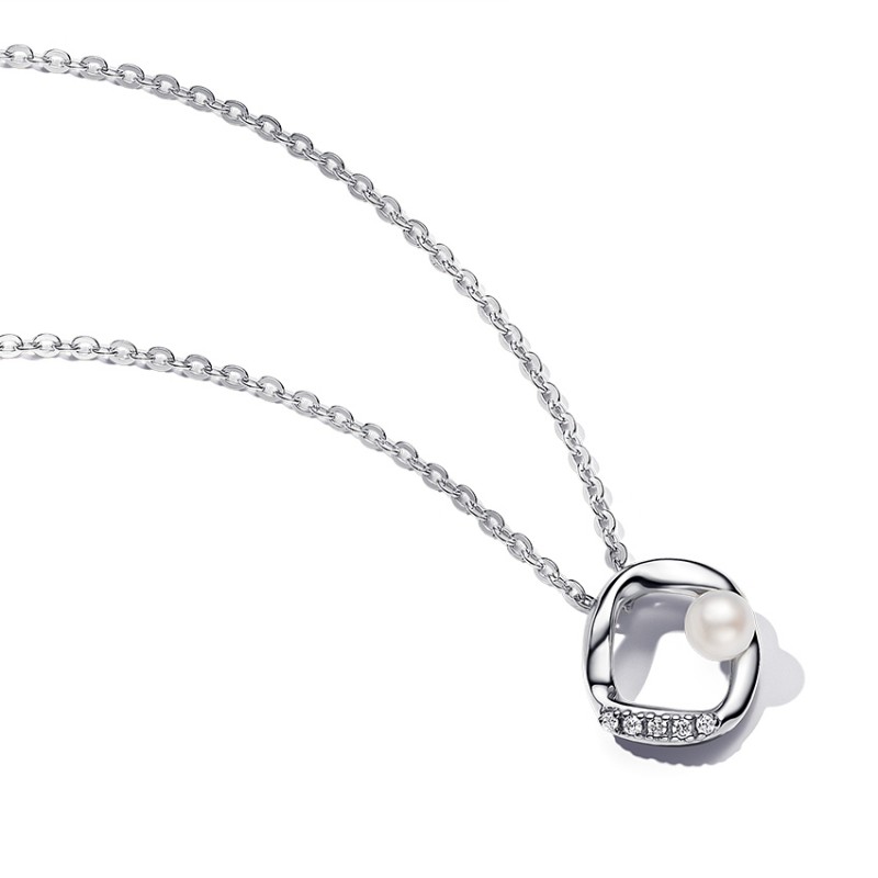 Pandora Organically Shaped Pavé Circle & Treated Freshwater Cultured Pearl Collier Necklace 393303C01