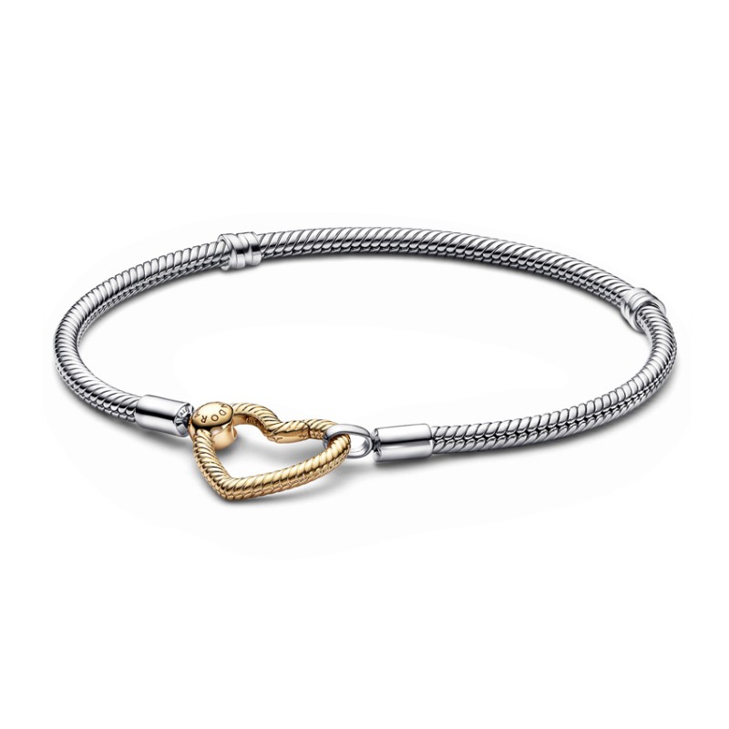 Pandora Two tone Moments Heart Closure Snake Chain Bracelet 567539C00