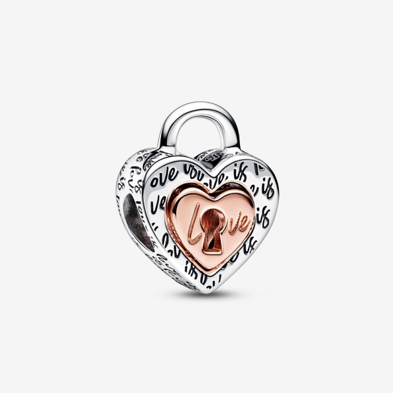 Pandora Two-tone Padlock Splittable Heart Charm 782505C00