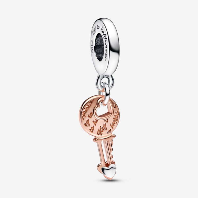 Pandora Two-tone key & Sliding Heart Dangle Charm 782510C00