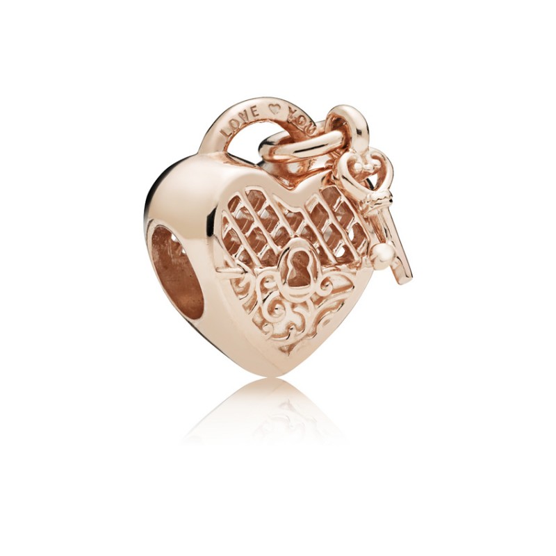 Pandora Σύμβολο 14K rose gold-plated, καρδιά λουκέτο και κλειδί 787655
