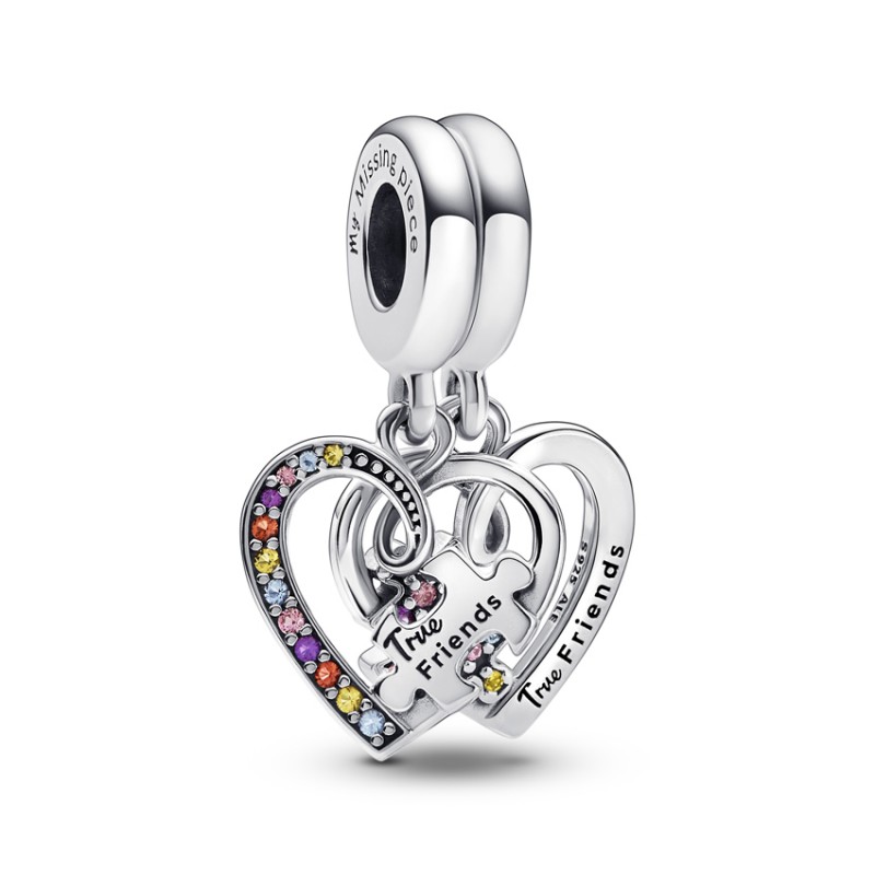 Pandora Κρεμαστό σύμβολο ασ. 925 με πολύχρωμες πέτρες, χωριζόμενες καρδιές Friends 792239C01