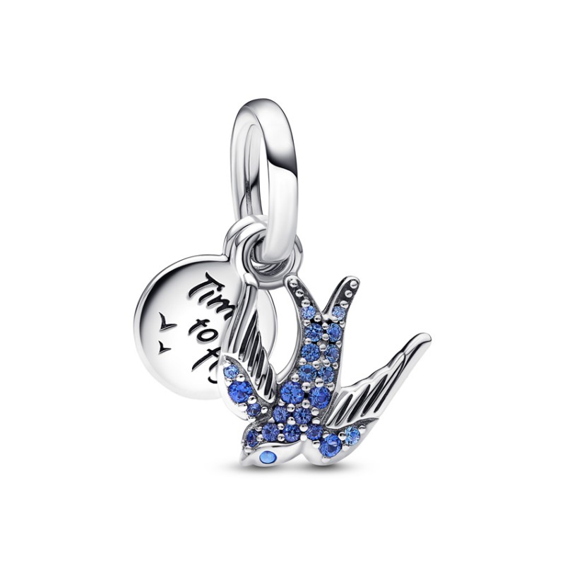 Pandora Sparkling Swallow & Quote Time to Fly Double Dangle Charm 792570C01