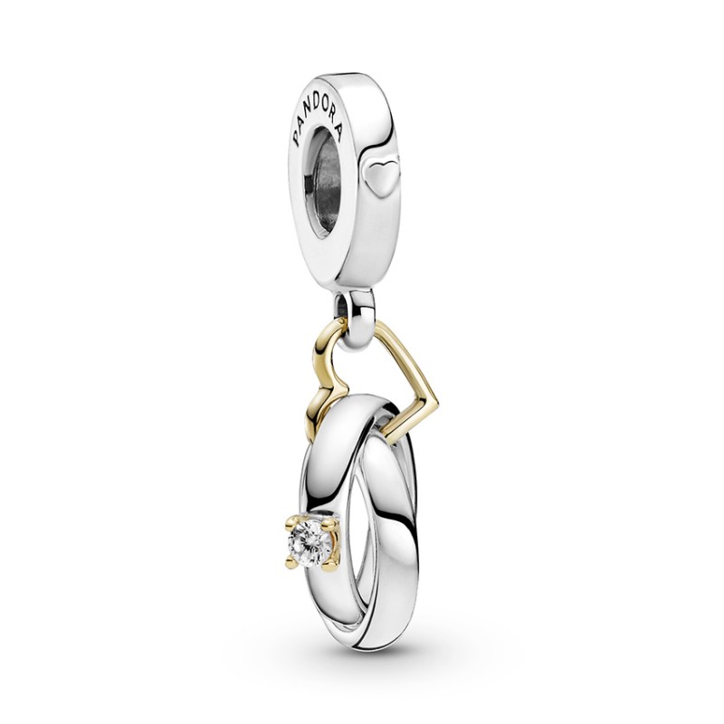 Pandora Κρεμαστό ασ. 925, χρυσό 14κ & κυβ. ζιρκόνια, ενωμένα γαμήλια δαχτυλίδια σε καρδιά 799319C01