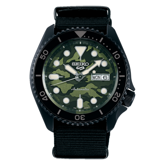 SEIKO 5 Sports SKX Camouflage Street Style Automatic Black Fabric Strap SRPJ37K1