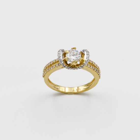 Χρυσό Κ14 μονόπετρο δακτυλίδι με ζιργκόν 87167