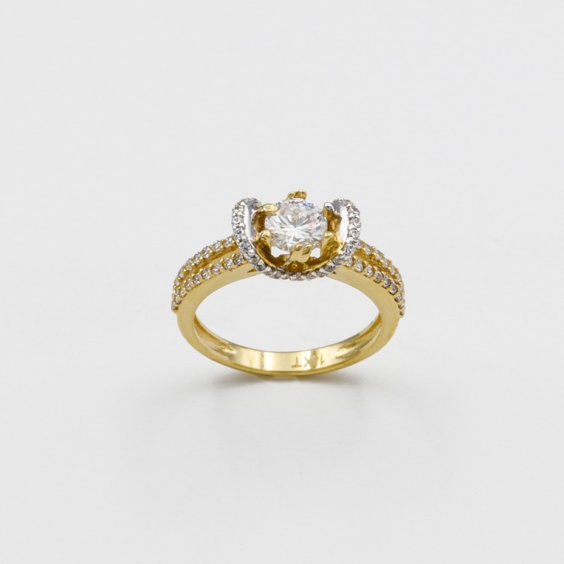 Χρυσό Κ14 μονόπετρο δακτυλίδι με ζιργκόν 87167