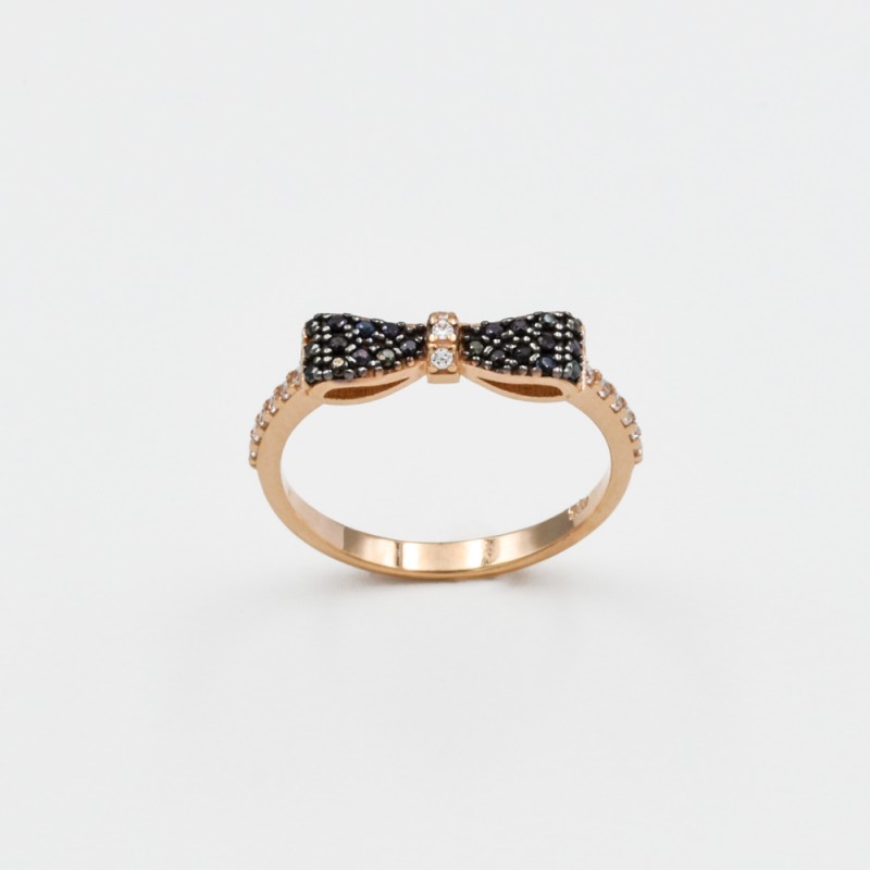 Ροζ χρυσό Κ14 δακτυλίδι με μαύρα ζιργκόν φιόγκο 88195