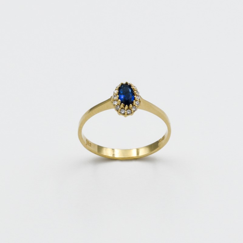 Χρυσό δακτυλίδι Κ14 ροζέτα με μπλε ζιργκόν 88390