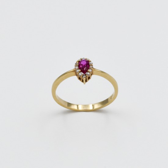 Χρυσό Κ14 δακτυλίδι με κόκκινη πέτρα 89673