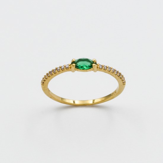 Χρυσό Κ14 δακτυλίδι με πράσινη πέτρα και ζιργκόν 99967