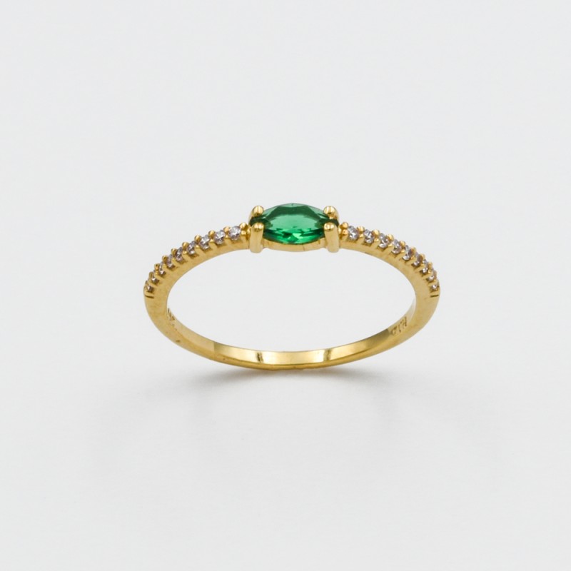 Χρυσό Κ14 δακτυλίδι με πράσινη πέτρα και ζιργκόν 99967