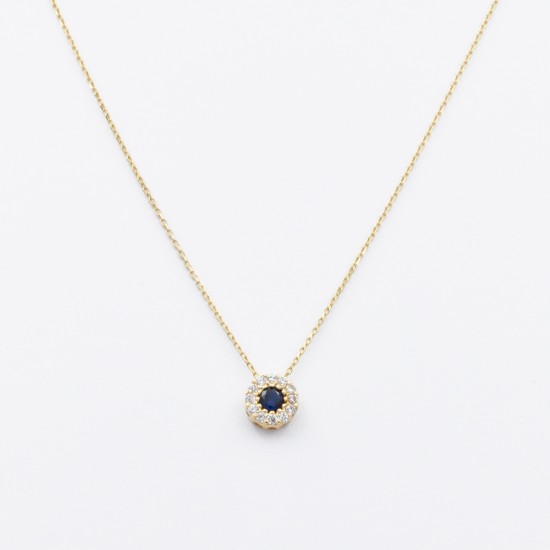 Χρυσό Κ14 κολιεδάκι με μπλέ και λευκά ζιργκόν 94324