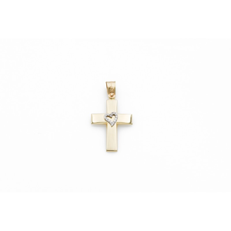 Gold Cross k14 with heart 87988